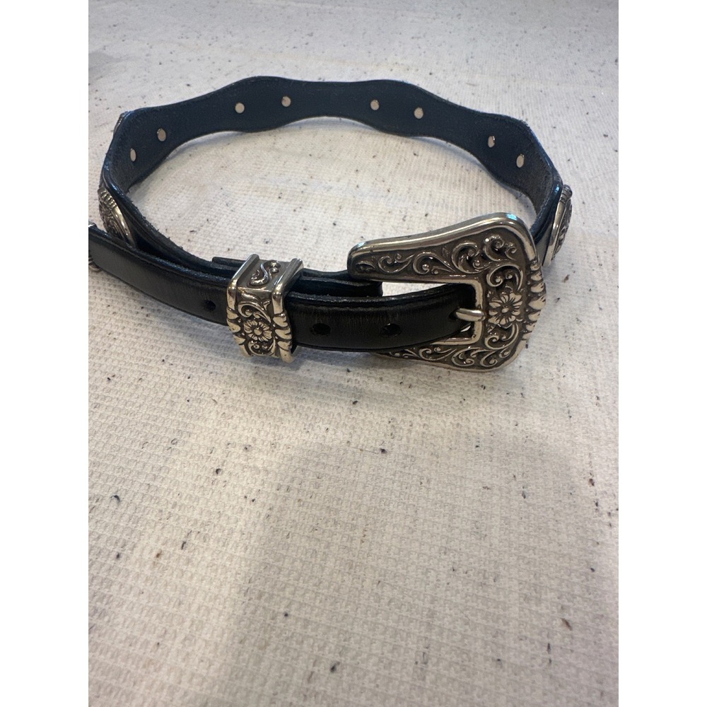 Justin Black Leather Western Concho Belt cowhide Brown Woven Inlay Size 26